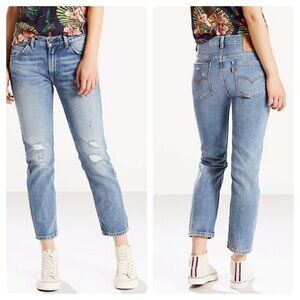 Levi’s 505C Cropped Straight Distressed Orange Tab Jeans - 26"